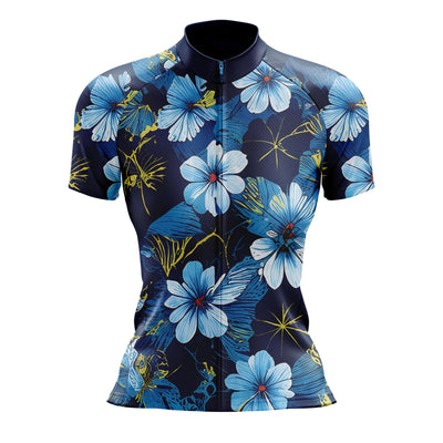 Women's Blue Floral Cycling Jersey or Shorts