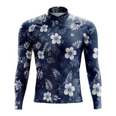 Men's Blue Floral Long Sleeve Cycling Jersey 26/19