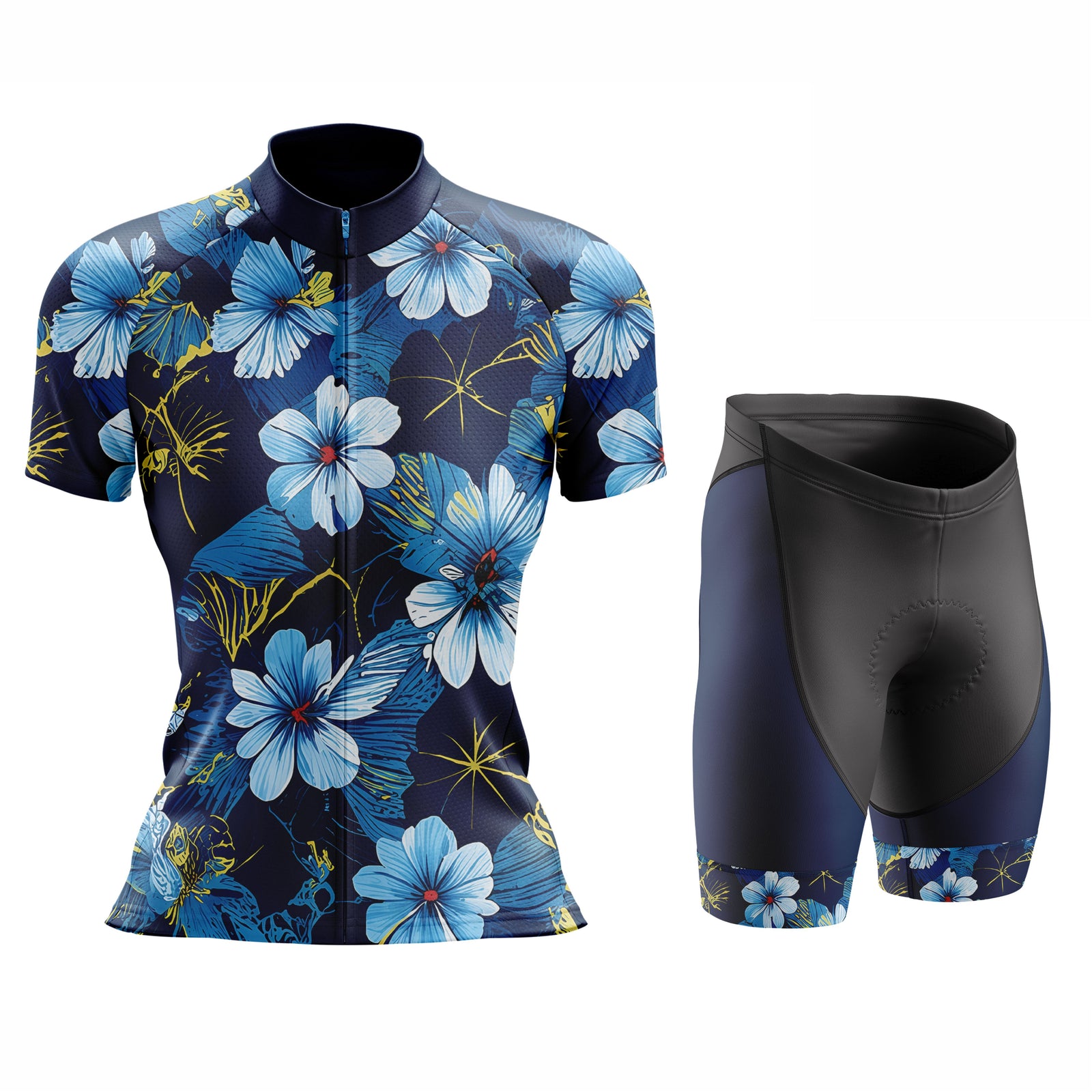 Women's Blue Floral Cycling Jersey or Shorts