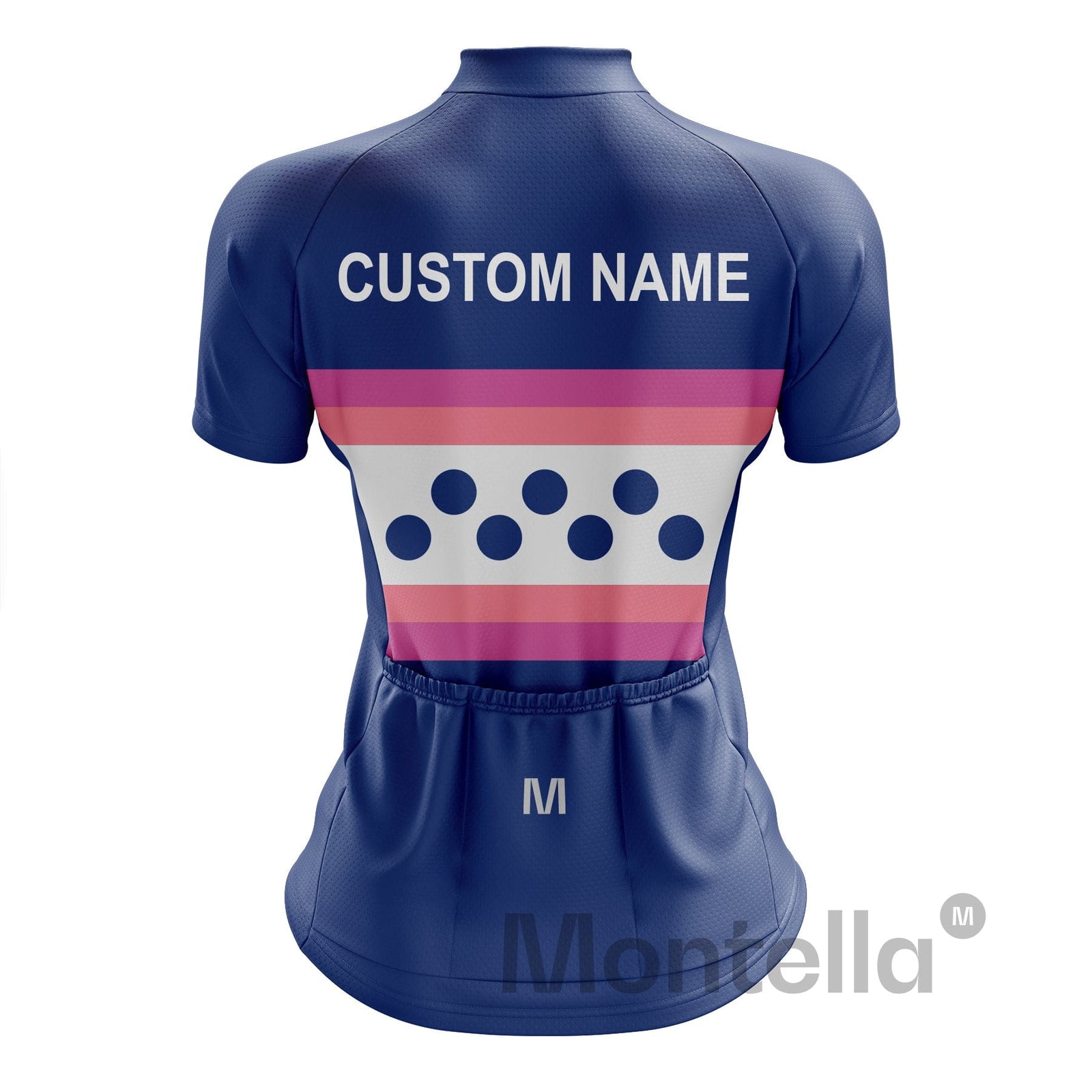 Custom Women Cycling Jersey - Blue with customizable text, breathable fabric, and reflective design for low-light cycling.