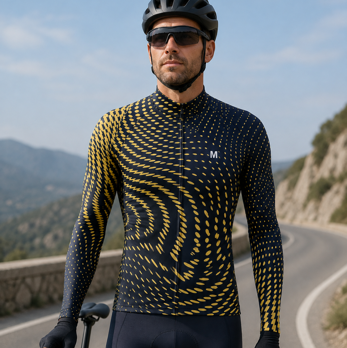 Men's Blue Wave Long Sleeve Cycling Jersey
