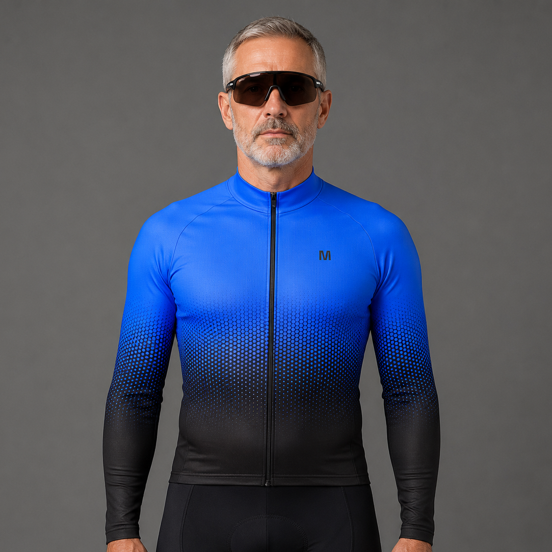 Men's Blue Gradient Long Sleeve Cycling Jersey