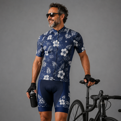 Men's Blue Floral Cycling Jersey or Bib Shorts 26/19 Edition