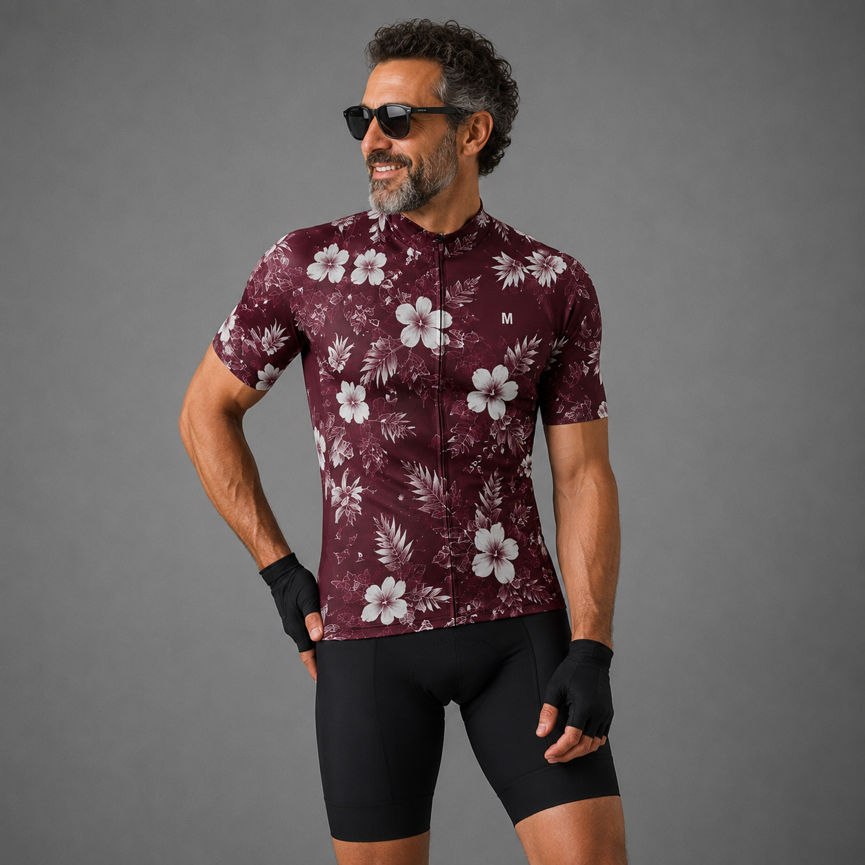 Men's Burgundy Floral Cycling Jersey or Bib Shorts 26/18 Edition
