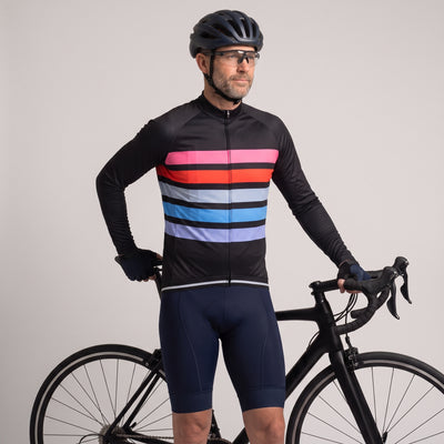 Jersey de ciclismo de manga larga de Oxford de rayas negras para hombres