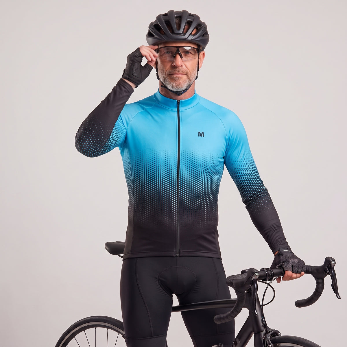 Jersey de ciclismo de manga larga de gradiente azul masculino
