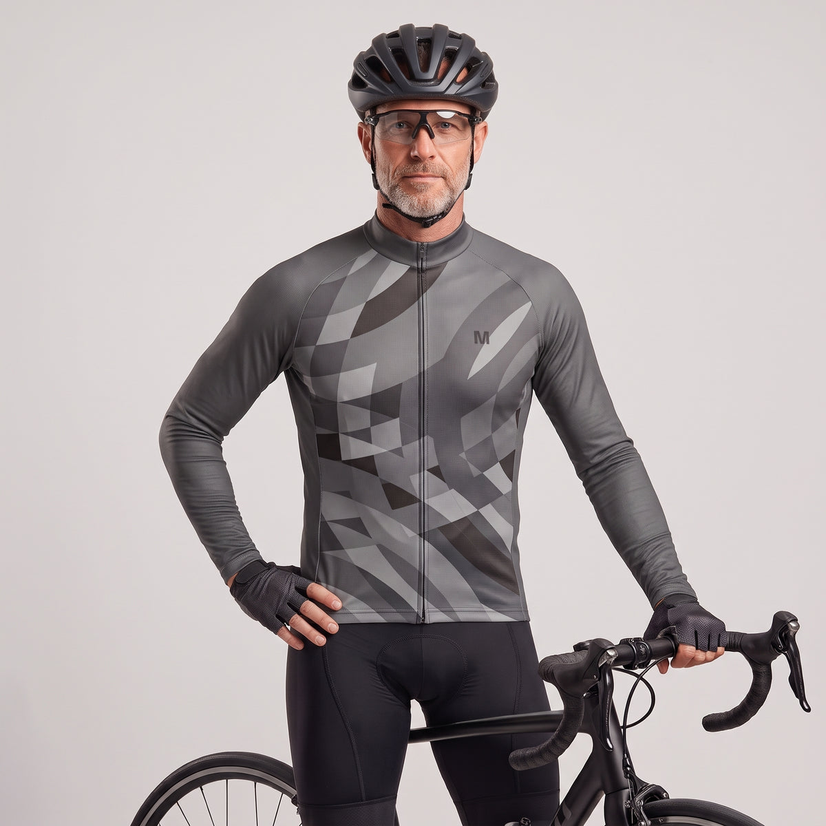 Jersey de ciclismo de manga de ángulo negro de los hombres