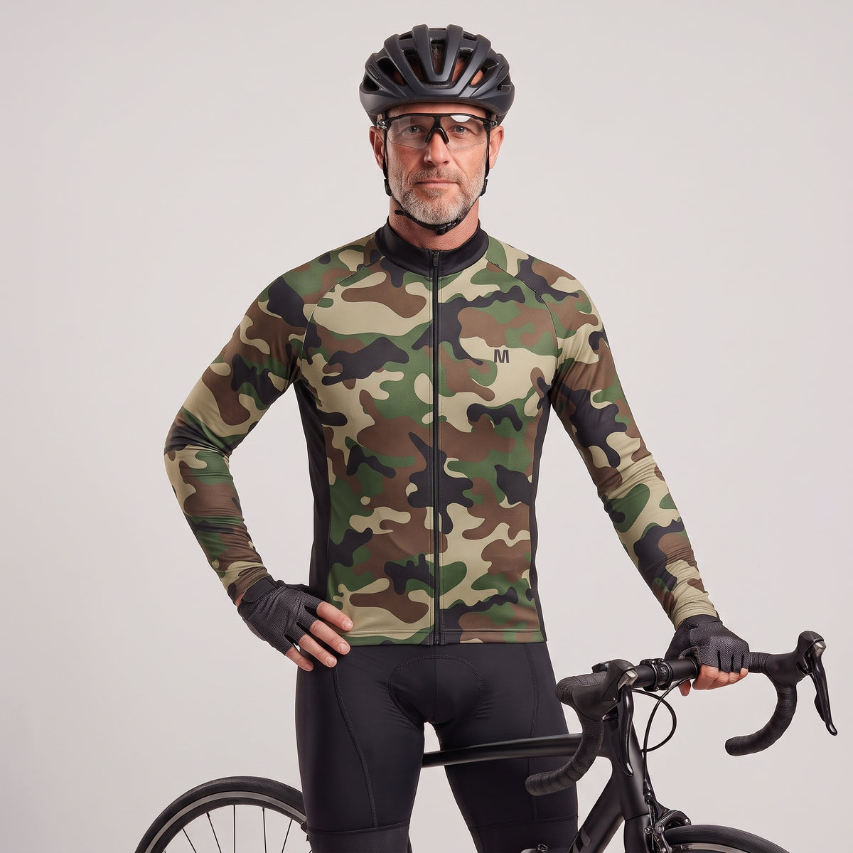 Camiseta de ciclismo de manga larga de camuflaje masculino