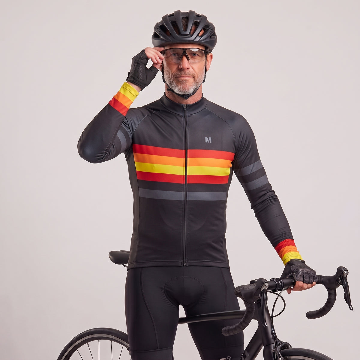 Jersey de ciclismo de manga larga de color naranja gris para hombres