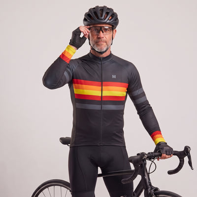 Jersey de ciclismo de manga larga de color naranja gris para hombres