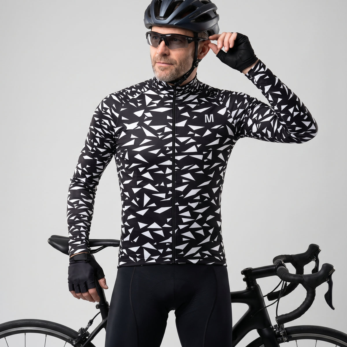 Jersey de ciclismo de manga de ángulo negro de los hombres