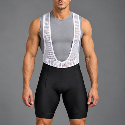 Men’s Gel Padded Cycling Bib Shorts – Black with White Top