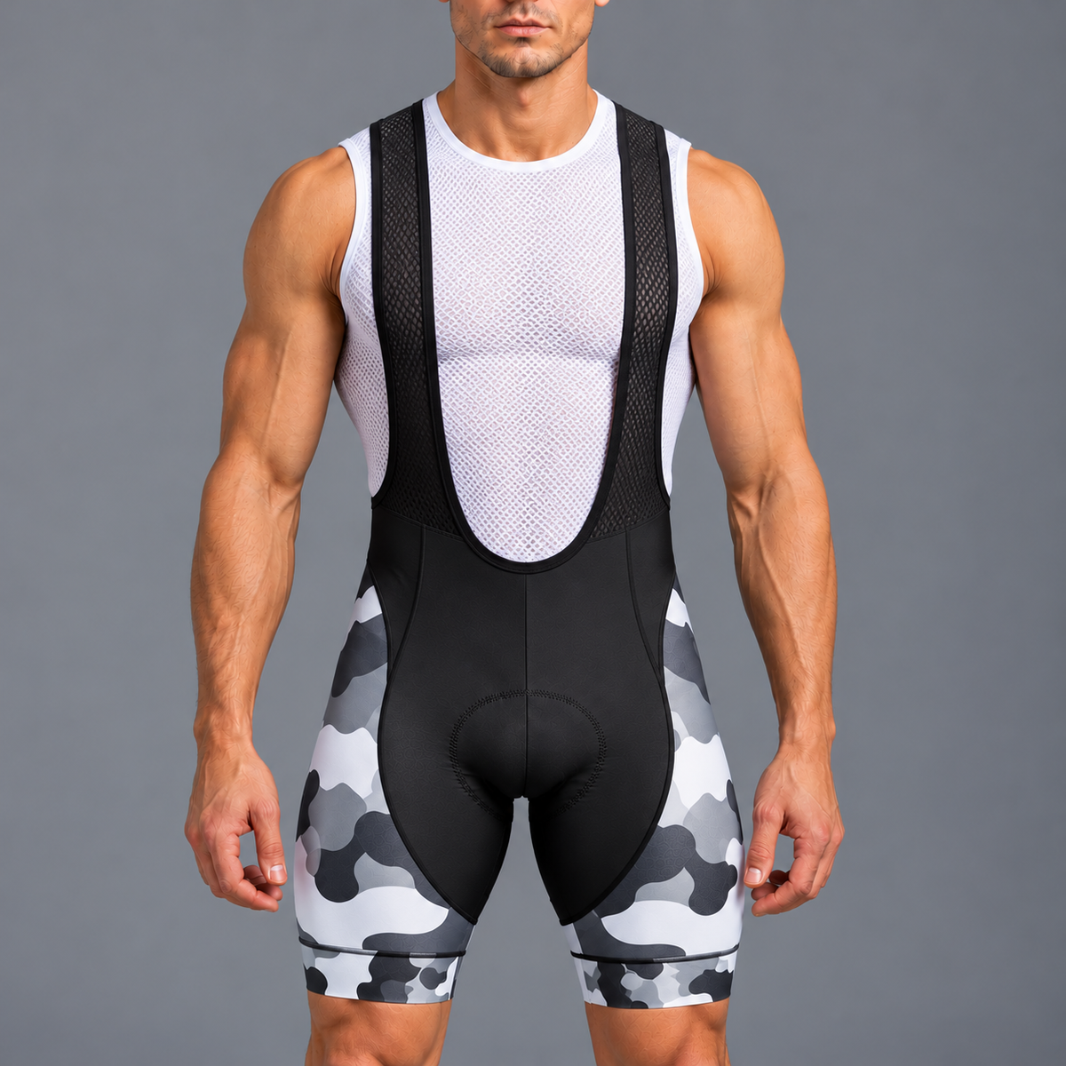 Men's Grey Camouflage Cycling Bib Shorts