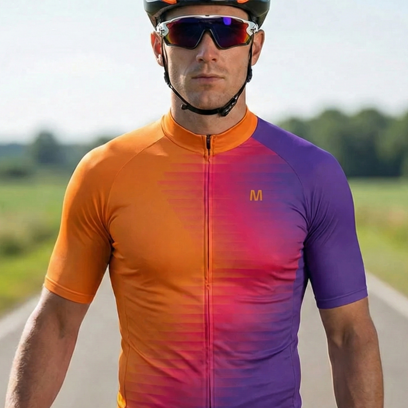 Men's Orange Purple Cycling Jersey