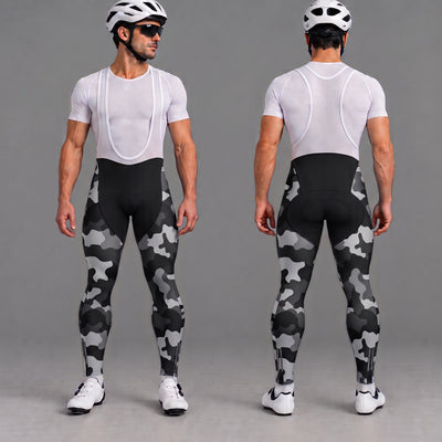 Men’s Padded Cycling Bib Pants Tights - Grey Camouflage