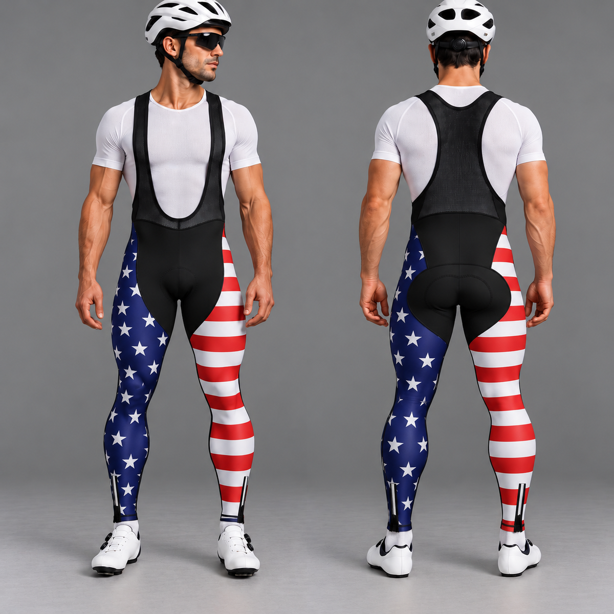 Men’s USA Flag Padded Cycling Bib Pants Tights 