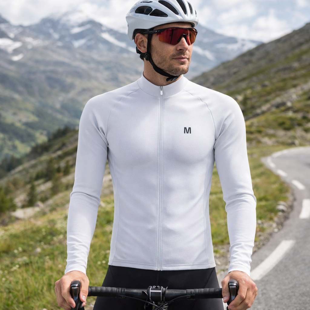 Men's White Long Sleeve Cycling Jersey