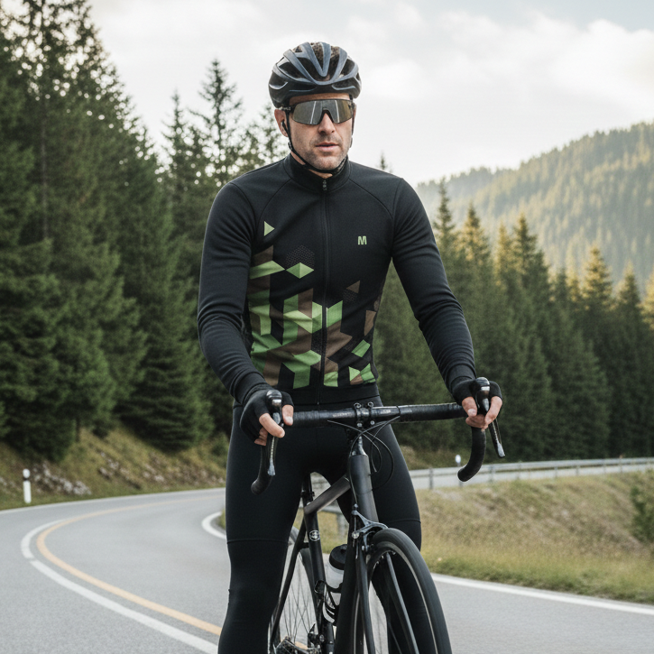 Men's Black Geo Thermal Fleece Cycling Jacket