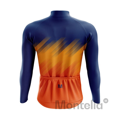 Men's Blue Orange Long Sleeve Cycling Jersey