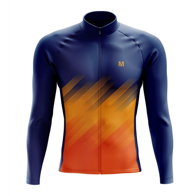 Men's Blue Orange Long Sleeve Cycling Jersey