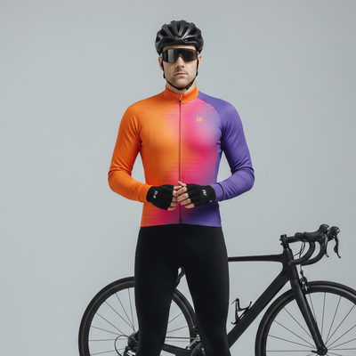 Men's Orange Gradient Thermal Fleece Cycling Jacket