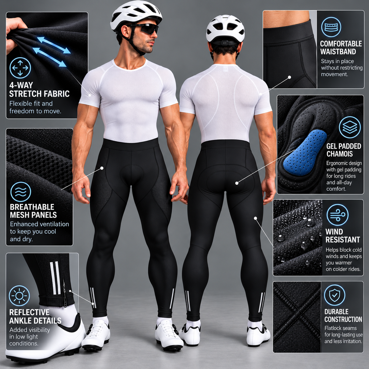 Men's Pro Gel Padded Black Cycling Pants