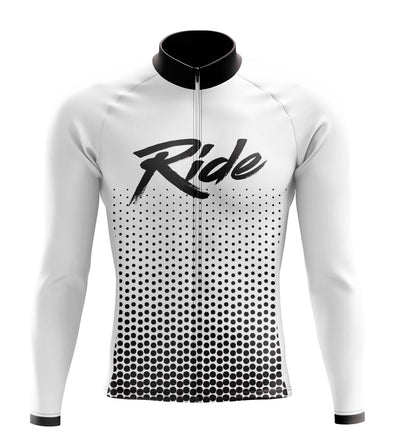 Men's White Ride Long Sleeve Cycling Jersey