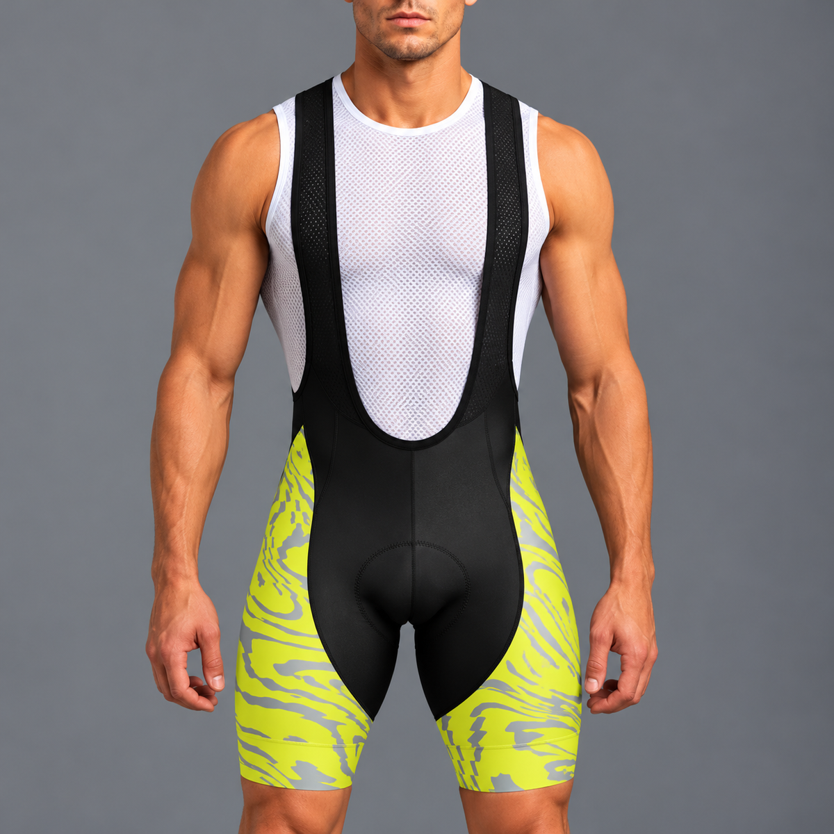 Men's Yellow Pattern Dots Cycling Bib Shorts