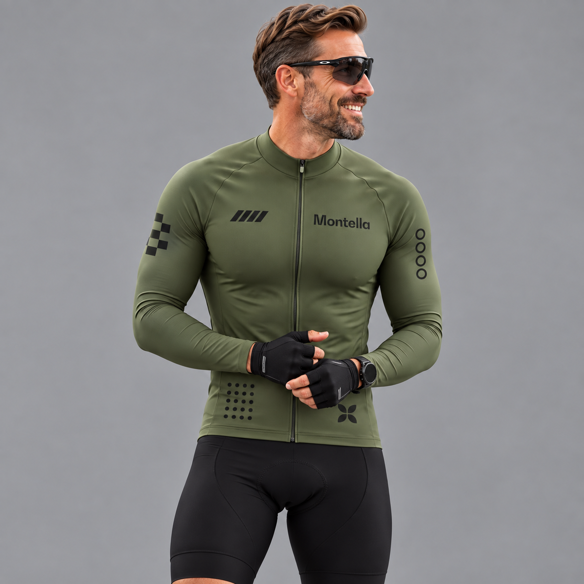 Men's Olive Green Long Sleeve Cycling Jersey