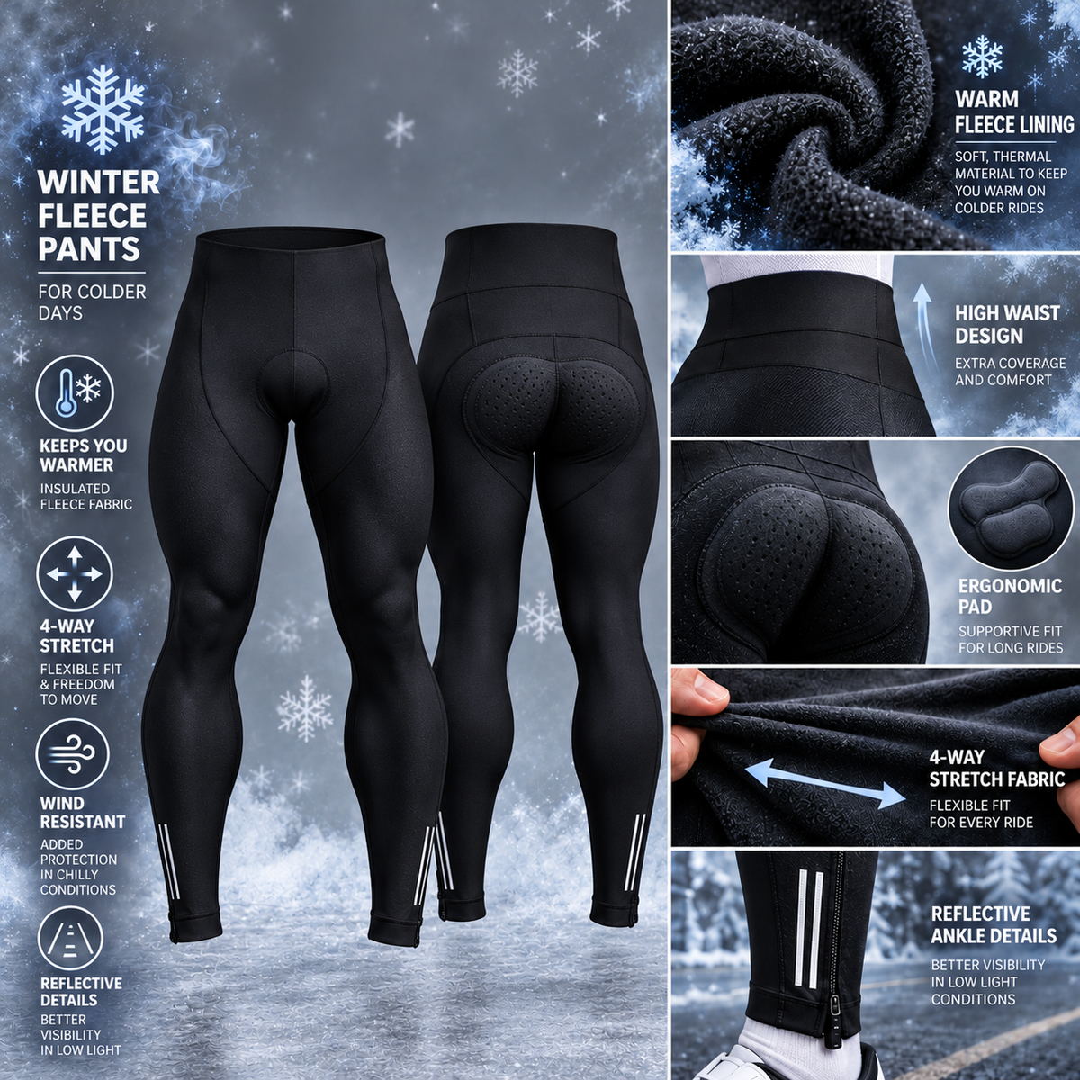 Men's Thermal Fleece Cycling Pants with Padding