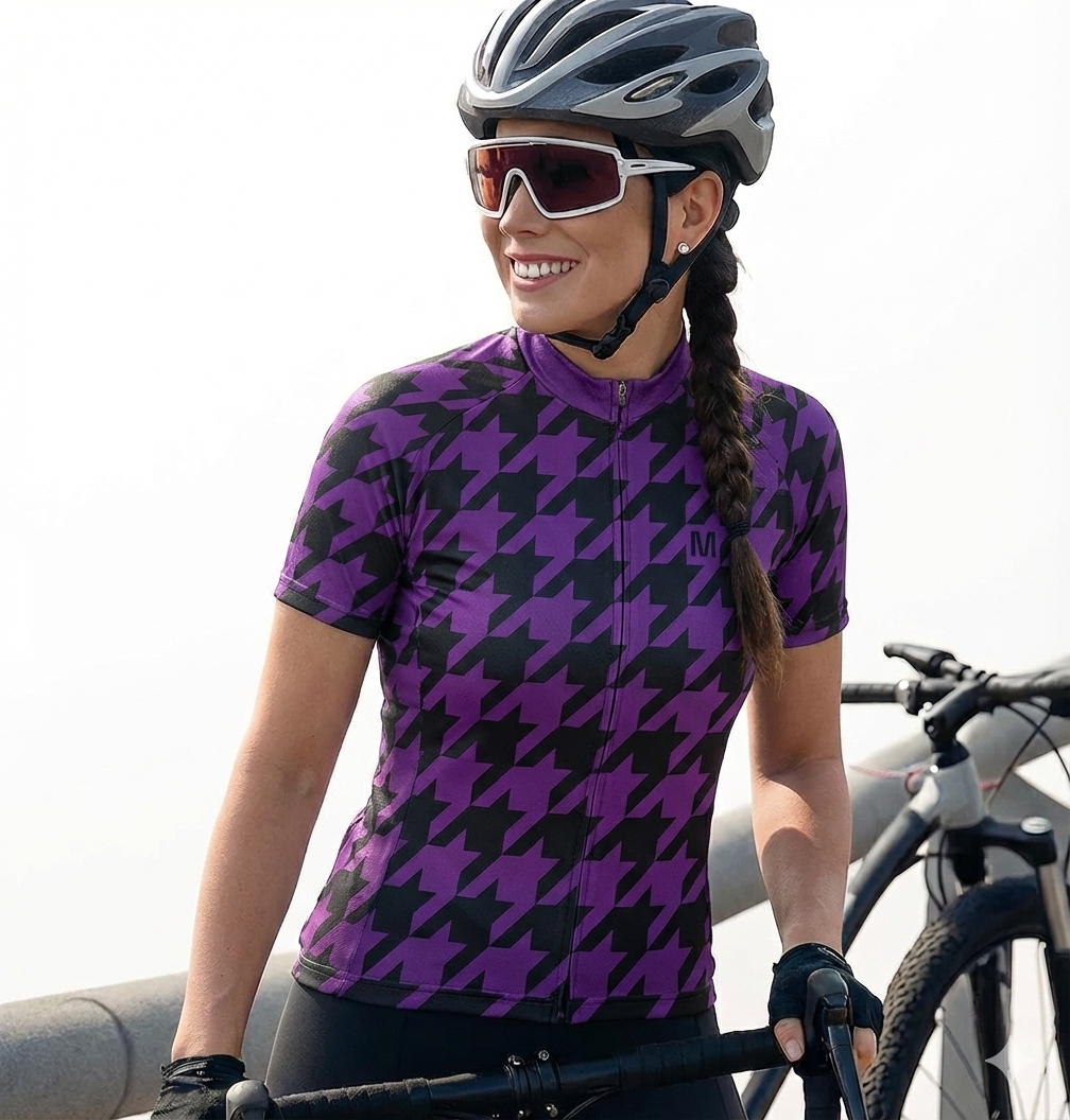 Women's Purple Houndstooth Cycling Jersey or Shorts