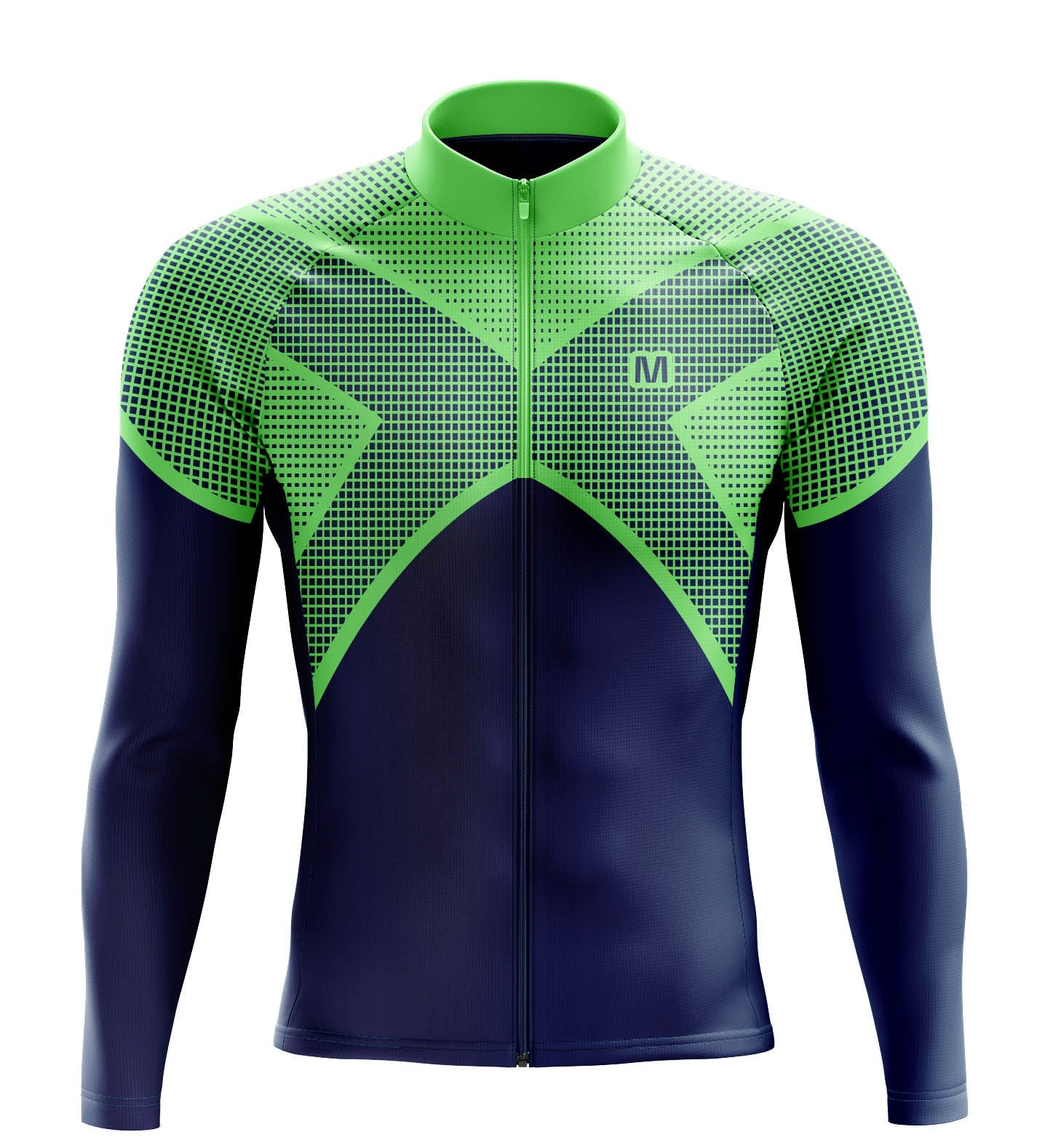 Men's Blue Green Long Sleeve Cycling Jersey