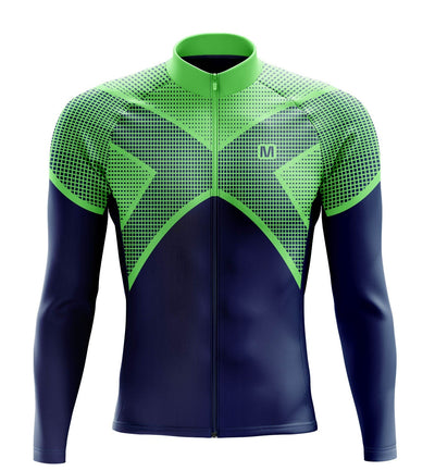 Men's Blue Green Long Sleeve Cycling Jersey