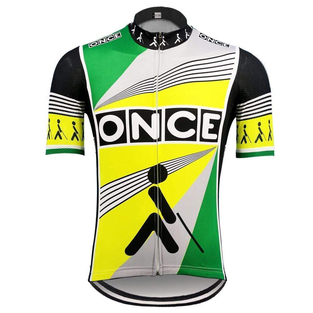 Retro Once Yellow Green Short Sleeve Cycling Jersey