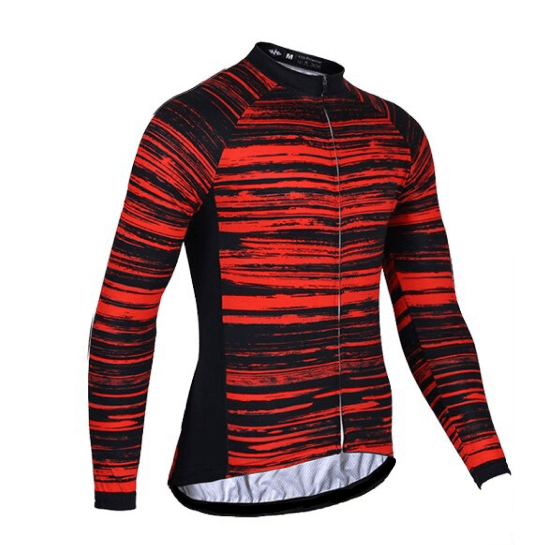 Montella Cycling Long Sleeve Men's Red Lines Long Sleeve Cycling Jersey