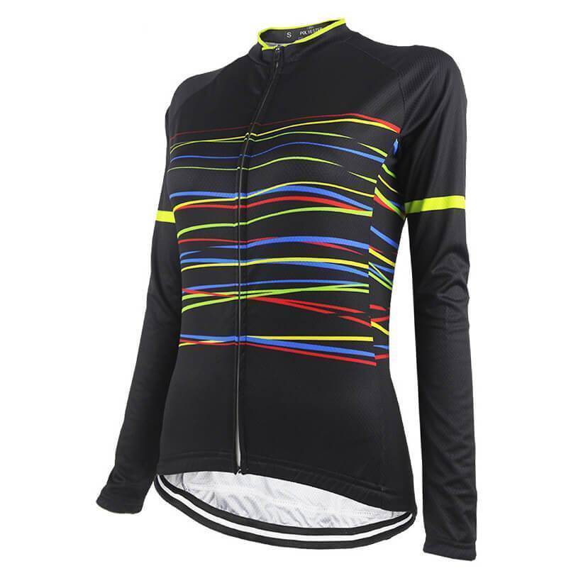 Montella Cycling Long Sleeve Women's Black Lines Long Sleeve Cycling Jersey