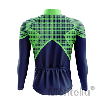 Montella Cycling Men Long Sleeve Men's Blue Green Long Sleeve Cycling Jersey