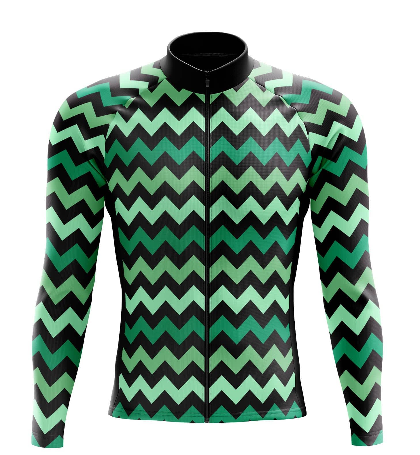 Montella Cycling Men's Green Zig Zag Long Sleeve Cycling Jersey