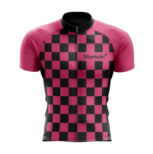 Montella Cycling Men SS Jersey Men's Pink Squares Cycling Jersey