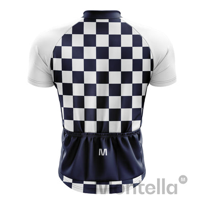 Montella Cycling Men SS Jersey Men's White Blue Squares Cycling Jersey