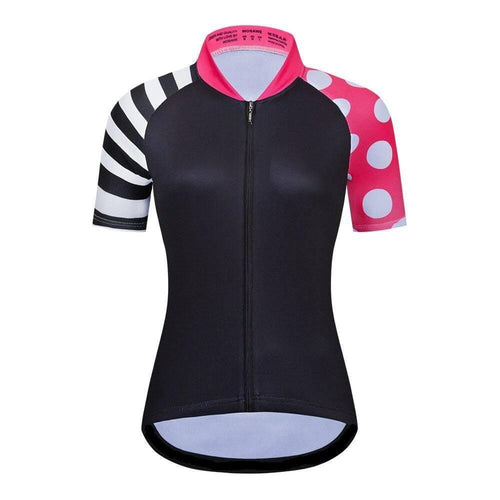 Montella Cycling XS / Black & Pink Women's Stripes & Dots Short Sleeve Cycling Jersey