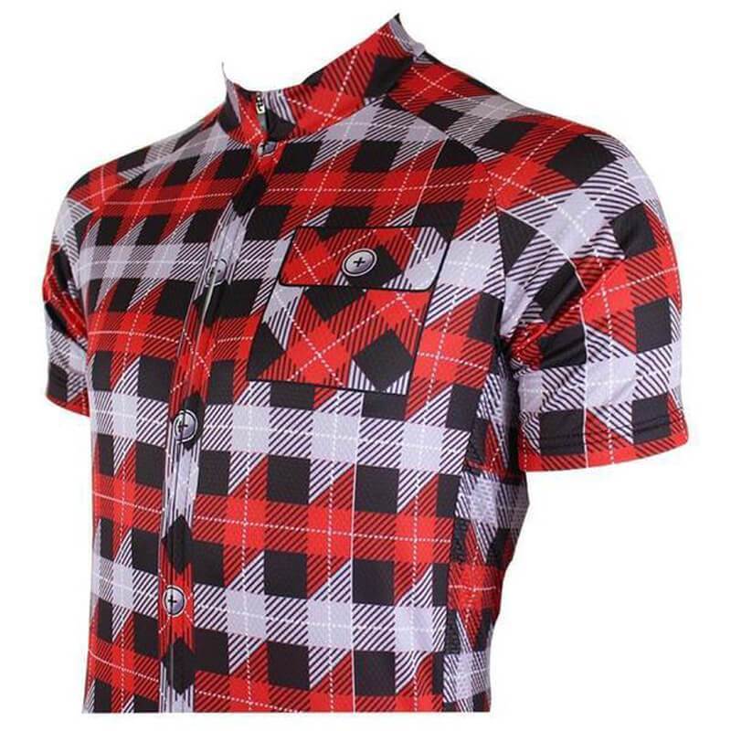 top-cycling-wear Short Sleeve Jersey Red & Black Plaid Short Sleeve Jersey